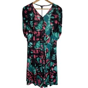 Torrid Black and Teal Floral V-Neck Dress Size 3x plus whimsigoth artsy chic